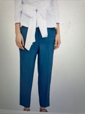 Zara linen wide leg Women's Tailored blue Ankle Pants